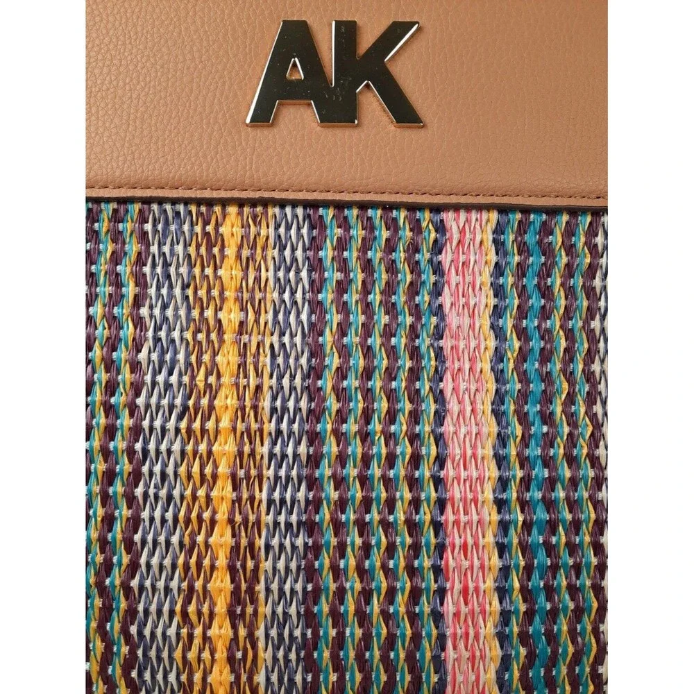 Anne Klein Straw Striped Woven Tote Bag